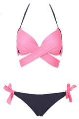 Pink Wrap Around Side Tie Halter Bikini Bathing Suit