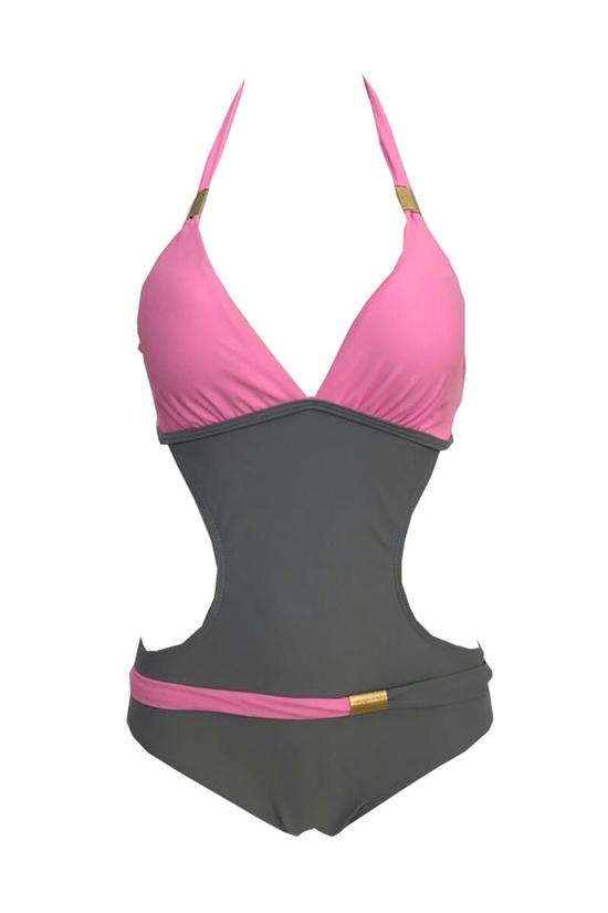 Sportive Contrast Color Monokini One Piece Swimsuit