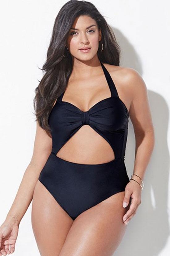 Plus Size Cutout Bowknot Halter One Piece Swimsuit