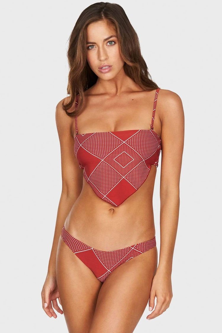 Plaid Print Handkerchief Bandeau Bikini - Two Piece Set