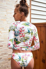 Bloom Floral Long Sleeve Rash Guard Tankini Swimsuit - Two Piece Set