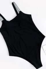 Metallic Shoulder Straps High Leg One Piece Swimsuit