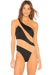 Stylish Splicing Mesh One Shoulder One Piece Swimsuit
