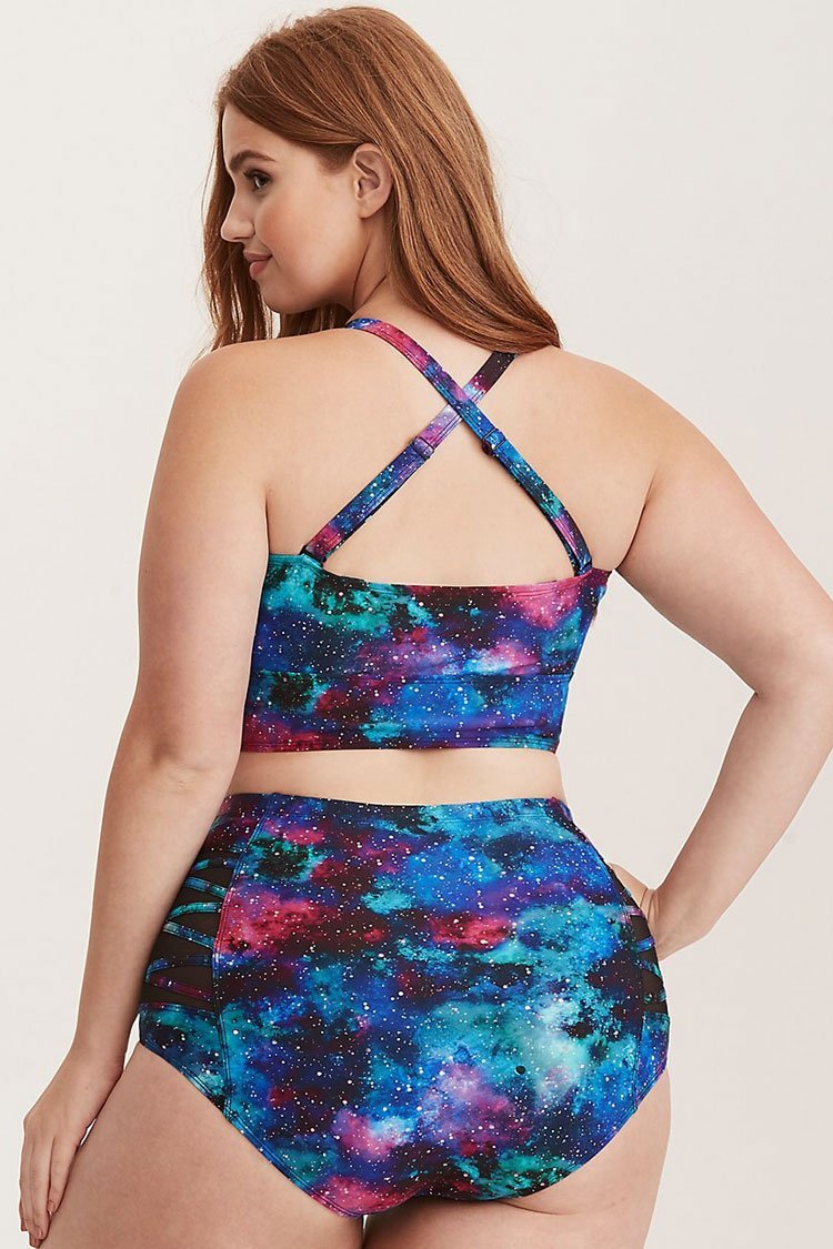 Plus Size Galaxy Crisscross Strappy High Waisted Bikini - Two Piece Set
