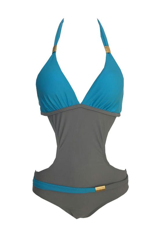 Sportive Contrast Color Monokini One Piece Swimsuit