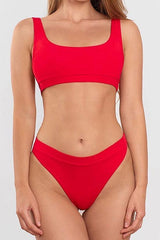 Sporty Brazilian Cut Solid Bralette Bikini - Two Piece Set