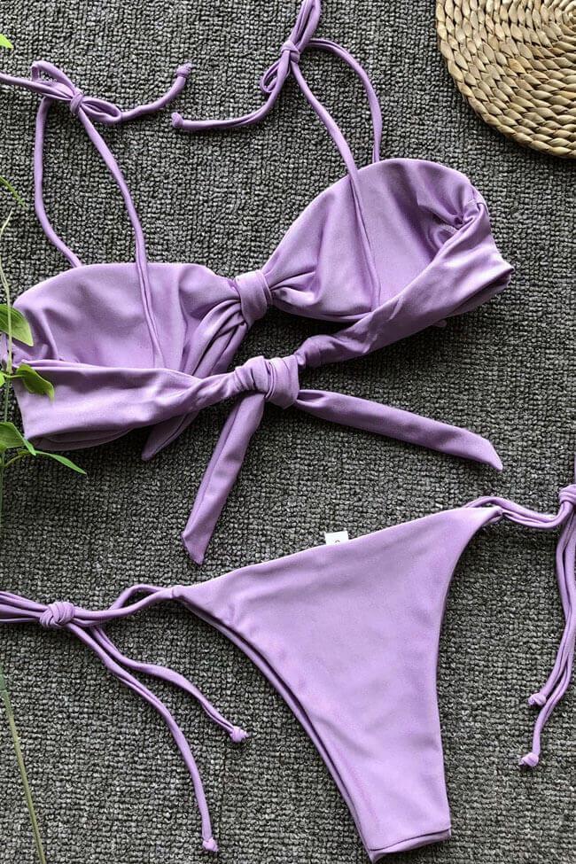 Knotted Front Tied Side String Thong Bikini - Two Piece Set