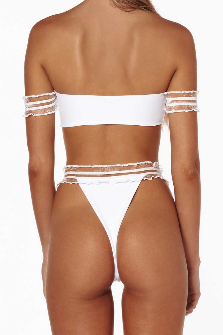 Mesh Sleeved Off The Shoulder Bikini - Two Piece Set