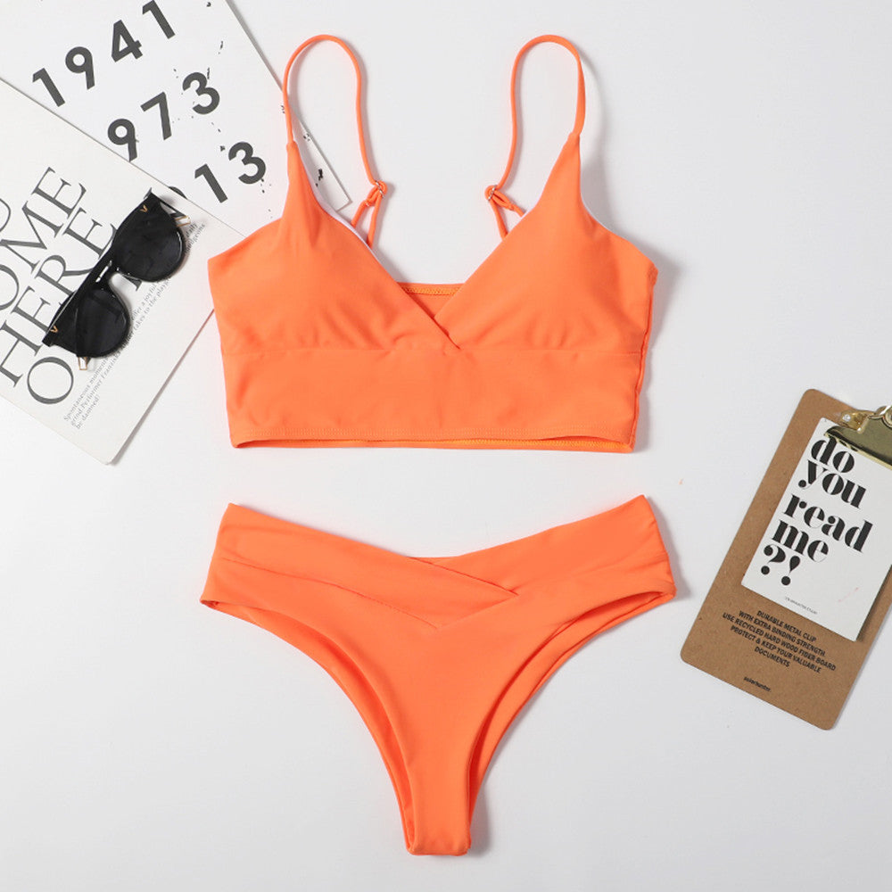 Solid Wrap Front Bralette Bikini - Two Piece Set