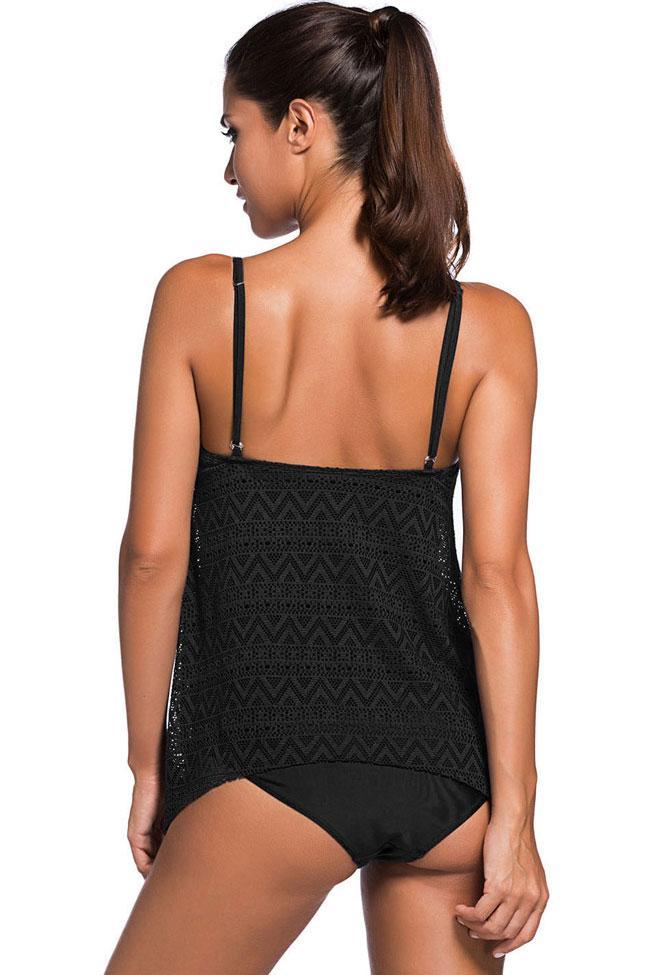 Lace Overlay Tankini Swimsuit