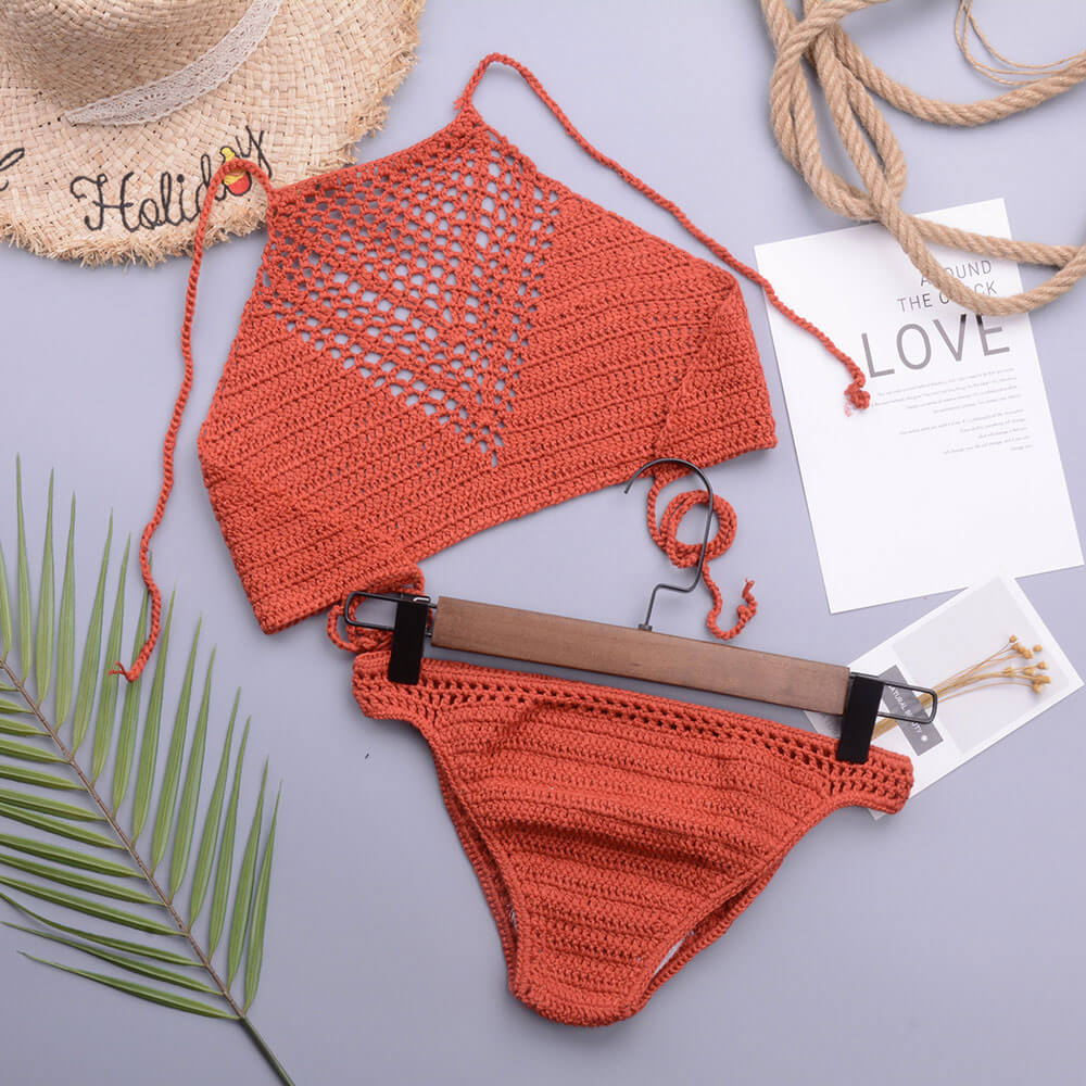 Enchanting High Neck Halter Bralette Brazilian Two Piece Bikini
