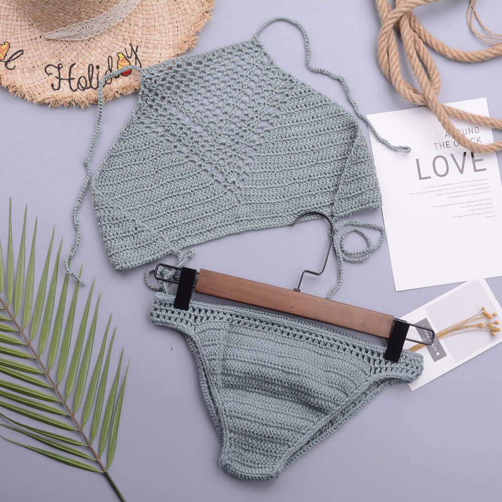 Enchanting High Neck Halter Bralette Brazilian Two Piece Bikini