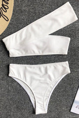 Ribbed High Leg High Waist One Shoulder Bikini - Two Piece Set