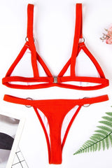 Orange Ribbed Metal Ring Triangle Bikini
