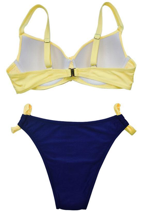 Contrast Color Bowknot Front Underwire Bikini - Two Piece Set