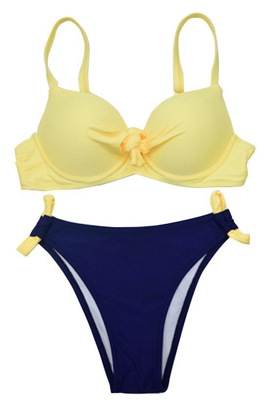 Contrast Color Bowknot Front Underwire Bikini - Two Piece Set