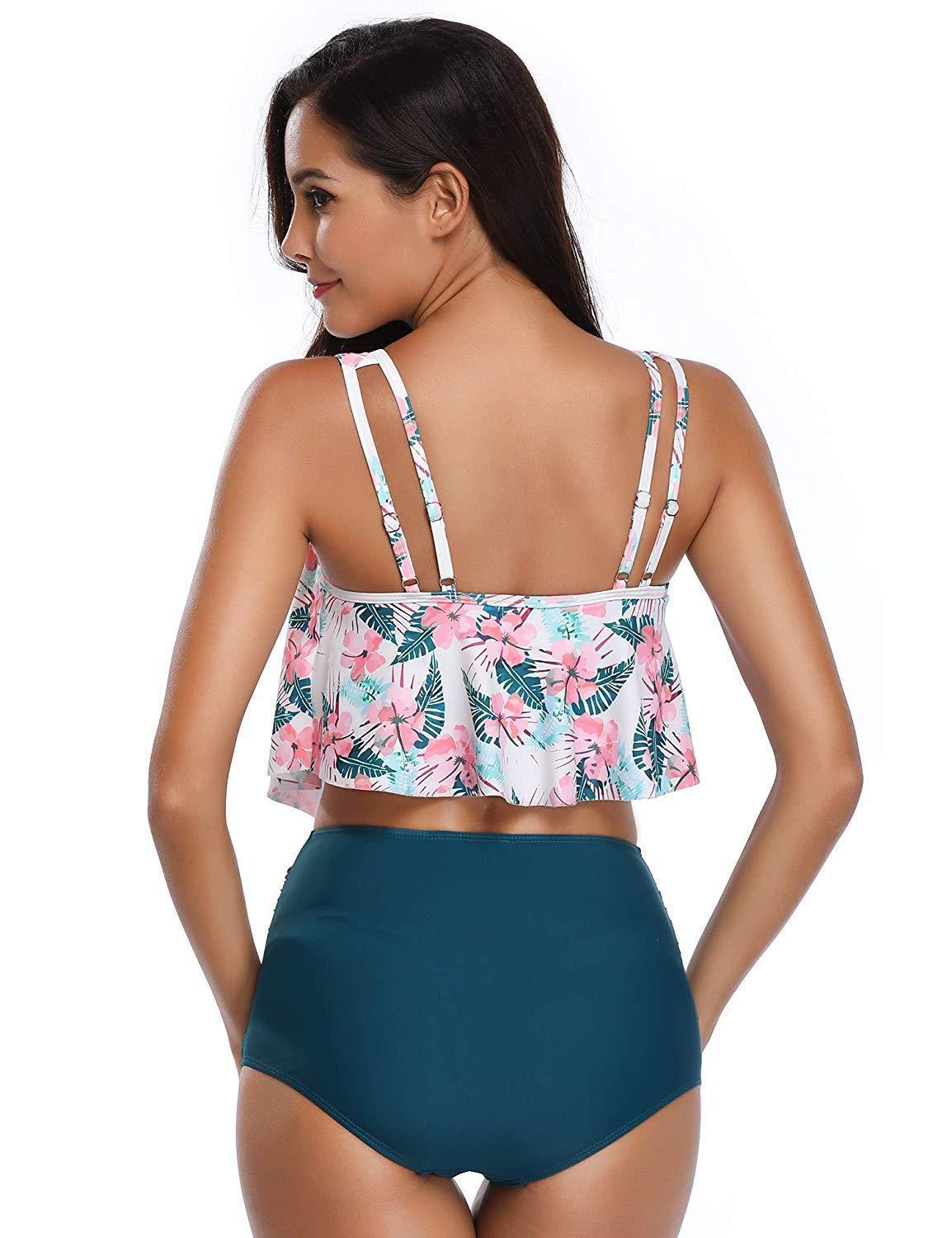 High Waist Bikini Crop Ruffled Two Piece Tankini Swimsuits