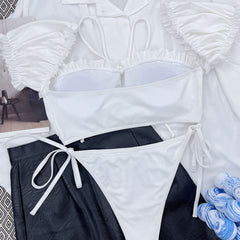 Fabulous Ribbed Ruffle Tie String Bralette Brazilian Two Piece Bikini