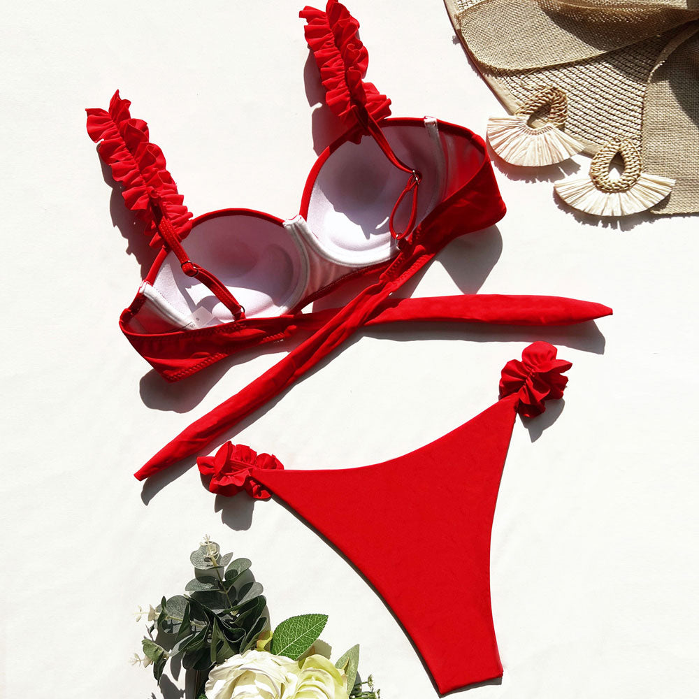 Fabulous Ruffle String Underwire Brazilian Two Piece Bikini
