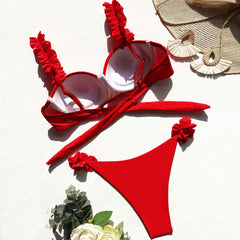 Fabulous Ruffle String Underwire Brazilian Two Piece Bikini