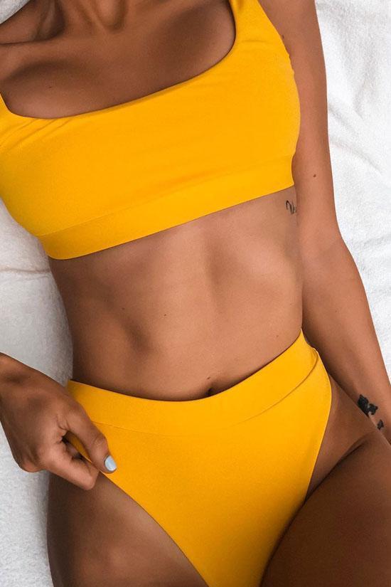 Sporty Brazilian Cut Solid Bralette Bikini - Two Piece Set
