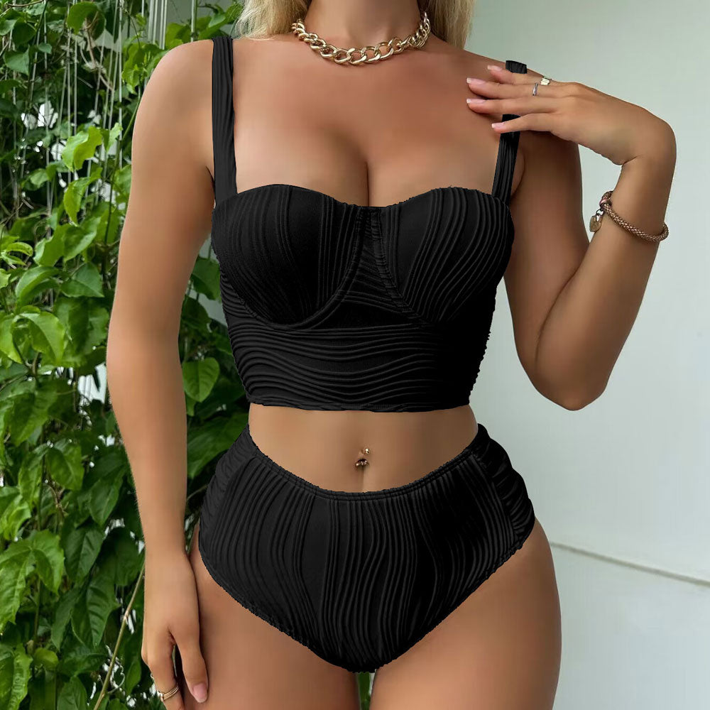 Fascinating High Cut High Waist Underwire Brazilian Two Piece Bikini