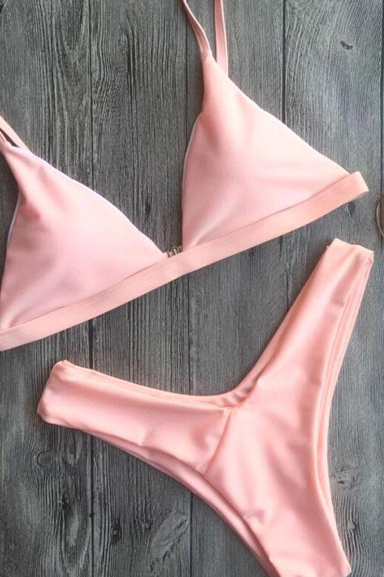 Solid Color Triangle Brazilian Bikini - Two Piece Set