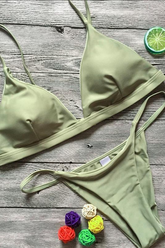 Army Green Triangle Brazilian String Thong High Cut Bikini Bathing Suit