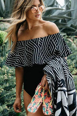 Vintage Ruffle High Leg Off Shoulder One Piece Swimsuit