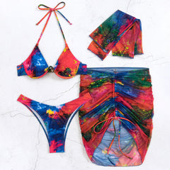Fierce Tie Dye Gloves High Cut Cheeky Underwire Brazilian Four Piece Bikini