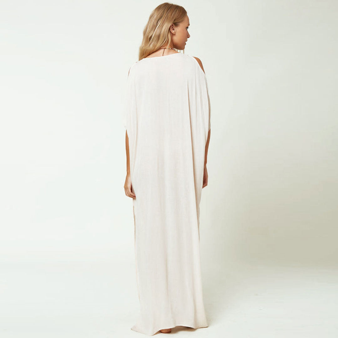 Flowy Embroidered Cut Out High Slit Brazilian Beach Maxi Cover Up