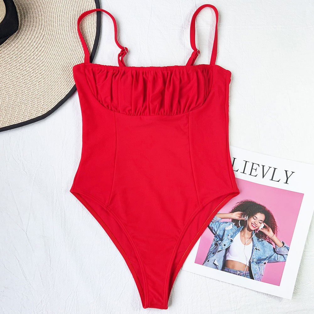 Glamorous Ruched Square Neck Cami Cheeky Brazilian One Piece Swimsuit