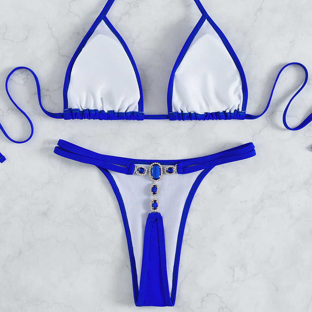 Glitter Crystal Slide Triangle String Brazilian Two Piece Bikini