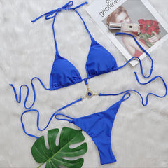 Glitter Crystal String Thong Slide Triangle Brazilian Two Piece Bikini