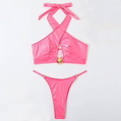 Glitter O Ring String Cheeky Seashell Trim Cross Halter Brazilian Two Piece Bikini