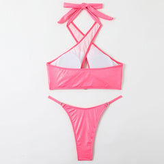 Glitter O Ring String Cheeky Seashell Trim Cross Halter Brazilian Two Piece Bikini