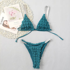 Glitter String Smocked Popcorn Slide Triangle Brazilian Two Piece Bikini