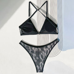 Glittering Textured O Ring High Cut Cheeky Brazilian Two Piece Bikini