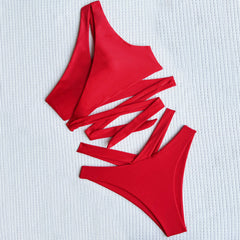 Gorgeous High Cut Cutout Twisted One Shoulder Brazilian Two Piece Bikini