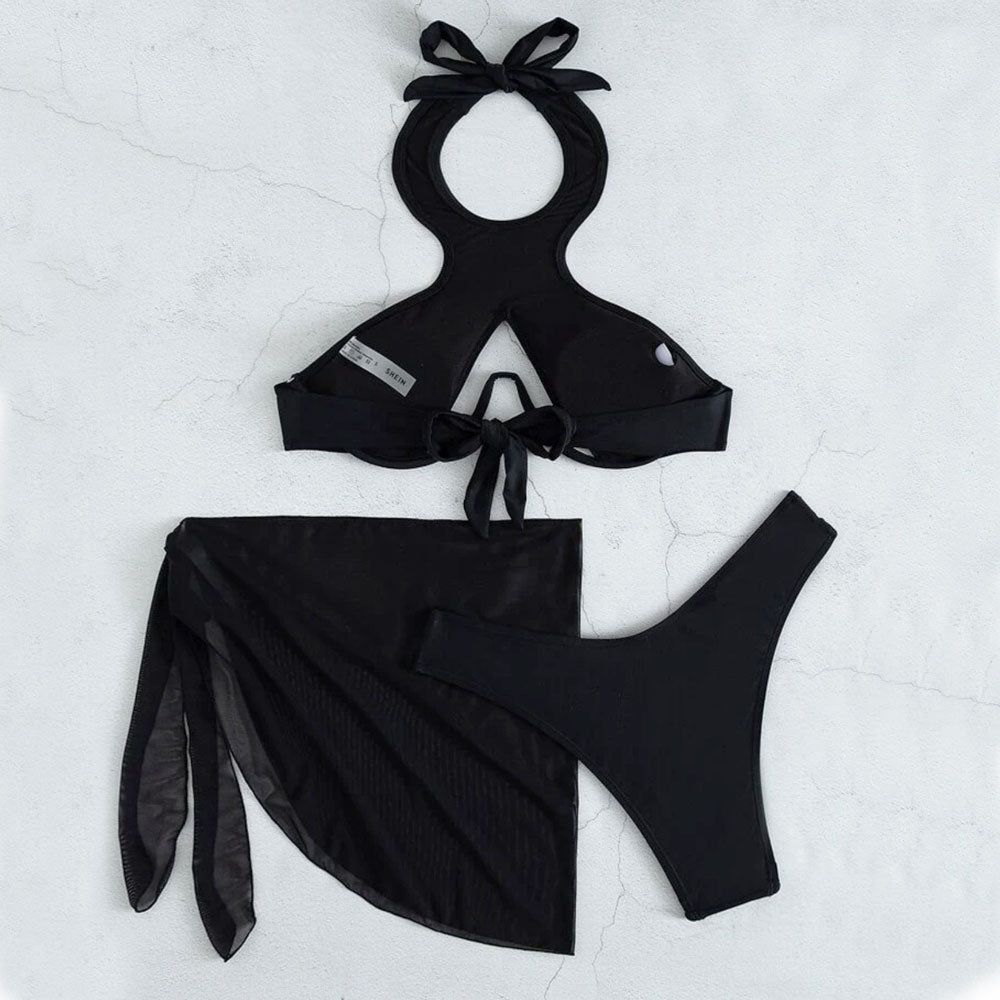 Gorgeous Sarong High Cut Cutout Underwire Brazilian Three Piece Bikini