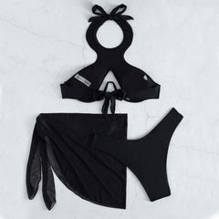 Gorgeous Sarong High Cut Cutout Underwire Brazilian Three Piece Bikini