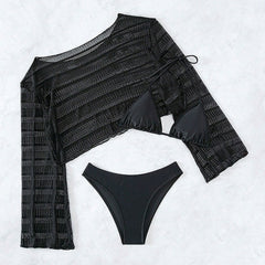 Leisure Long Sleeve Cover Up Cheeky Slide Triangle Brazilian Three Piece Bikini
