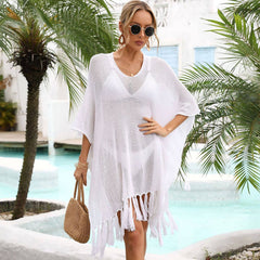 Leisure Pullover Oversized Crochet Knit Fringe Brazilian Beach Mini Cover Up Dress