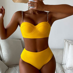 Metallic Chain High Waist Push Up Bralette Brazilian Two Piece Bikini