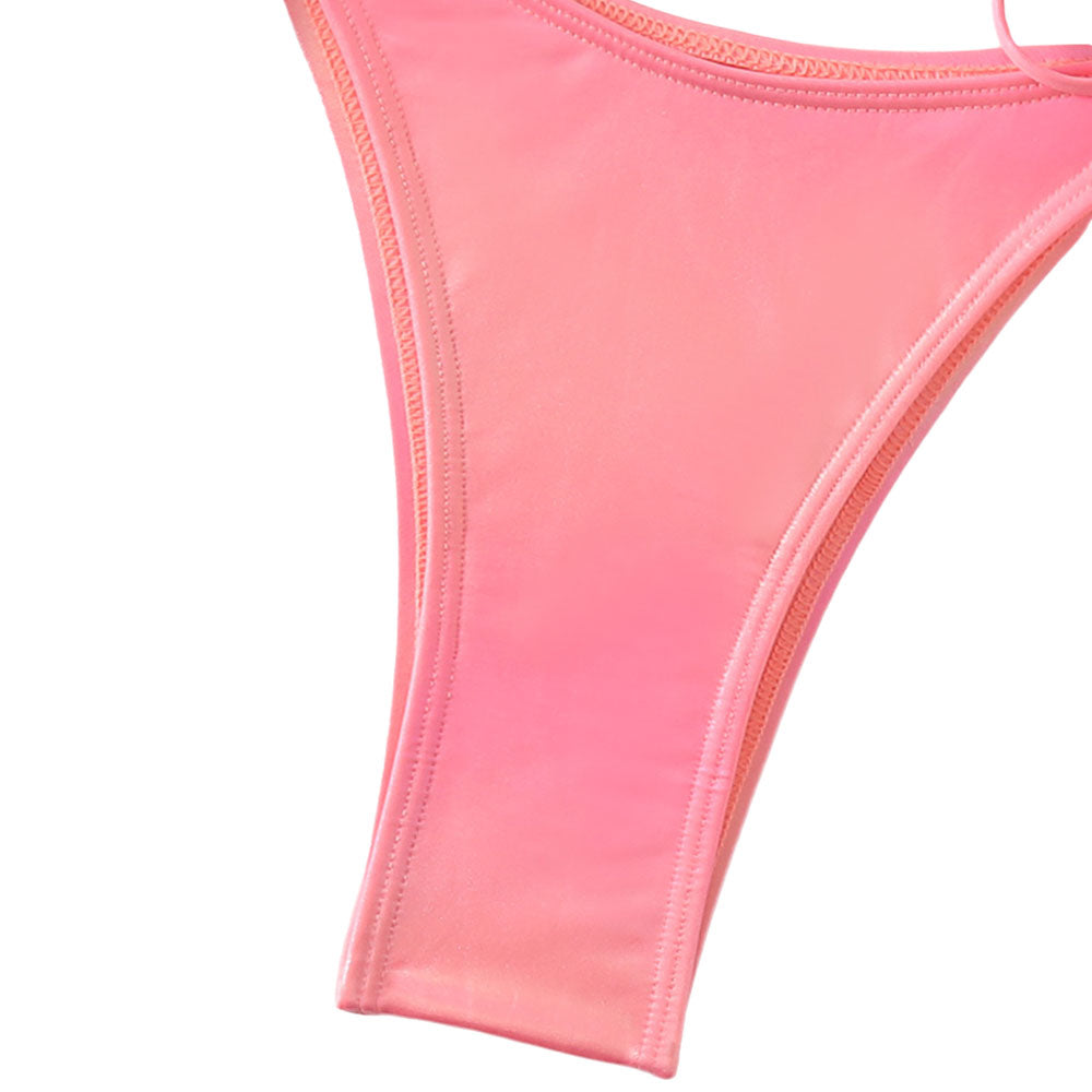 Metallic Foil String Tie Cheeky Triangle Halter Brazilian Two Piece Bikini