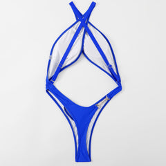Metallic Trim High Leg Cheeky Thong Wrap Low Back Brazilian One Piece Swimsuit