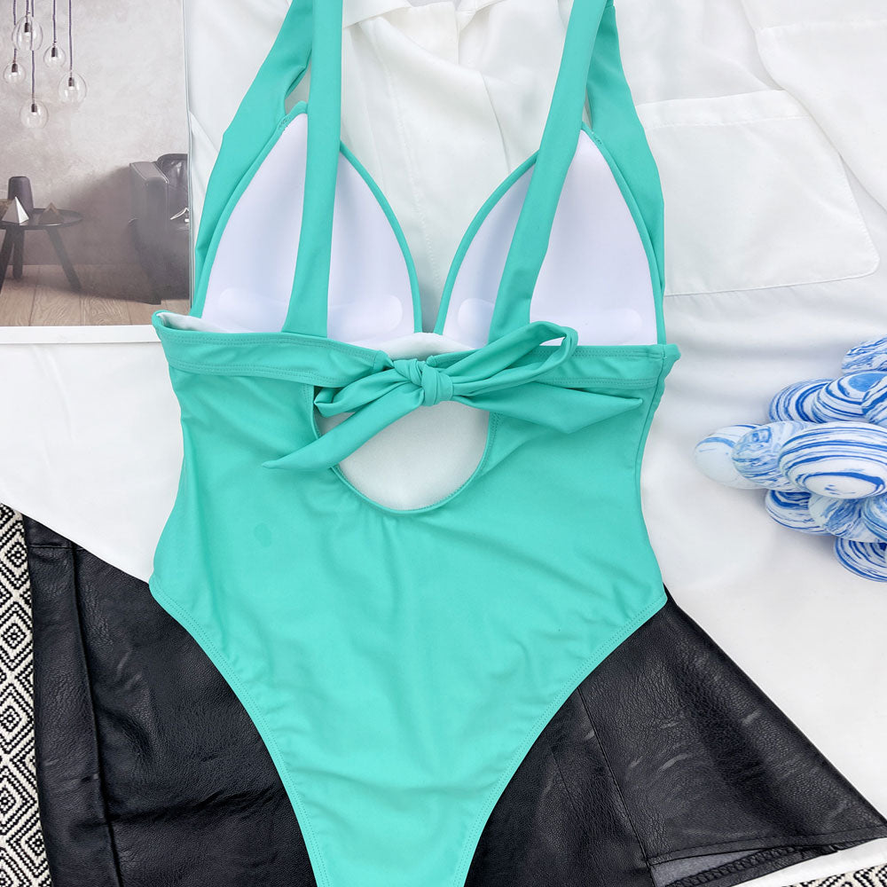 Minimalist High Cut Push Up Tie Back Brazilian One Piece Swimsuit