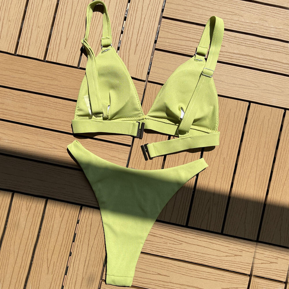 Minimalist Ribbed High Cut O Ring Triangle Brazilian Two Piece Bikini