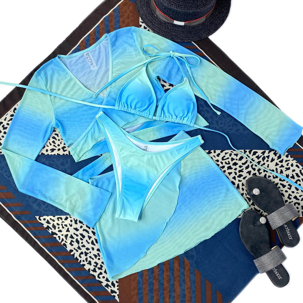 Oceanic Tie Dye High Cut Sliding Triangle Brazilian Four Piece Bikini
