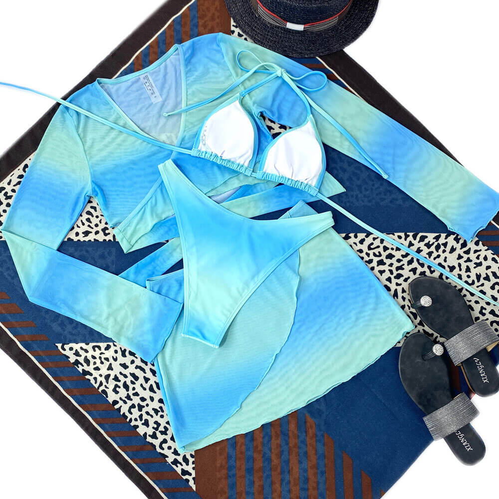 Oceanic Tie Dye High Cut Sliding Triangle Brazilian Four Piece Bikini